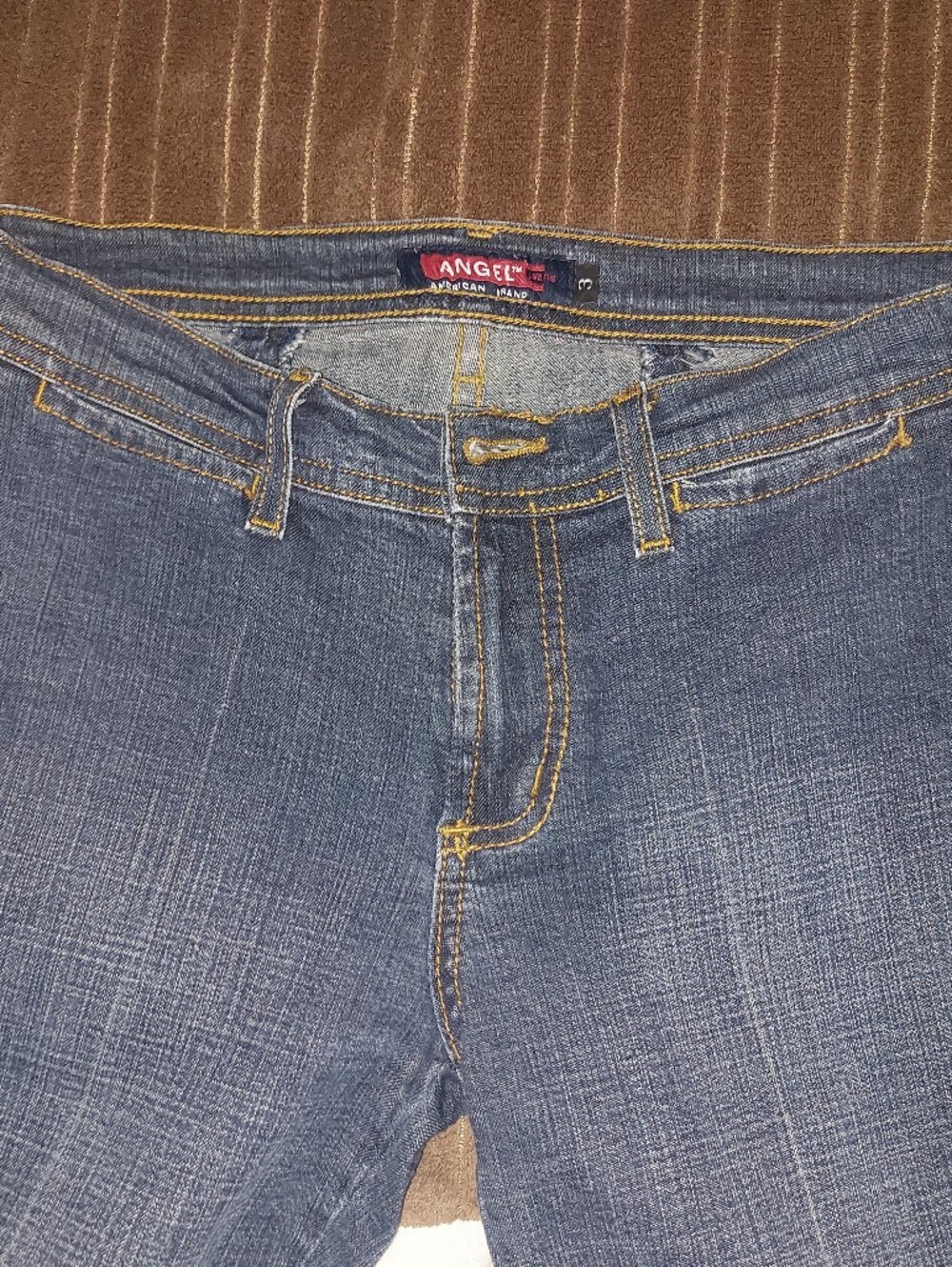 Angel Women's Straight-Leg Jeans in Blue with Contrast Stitching